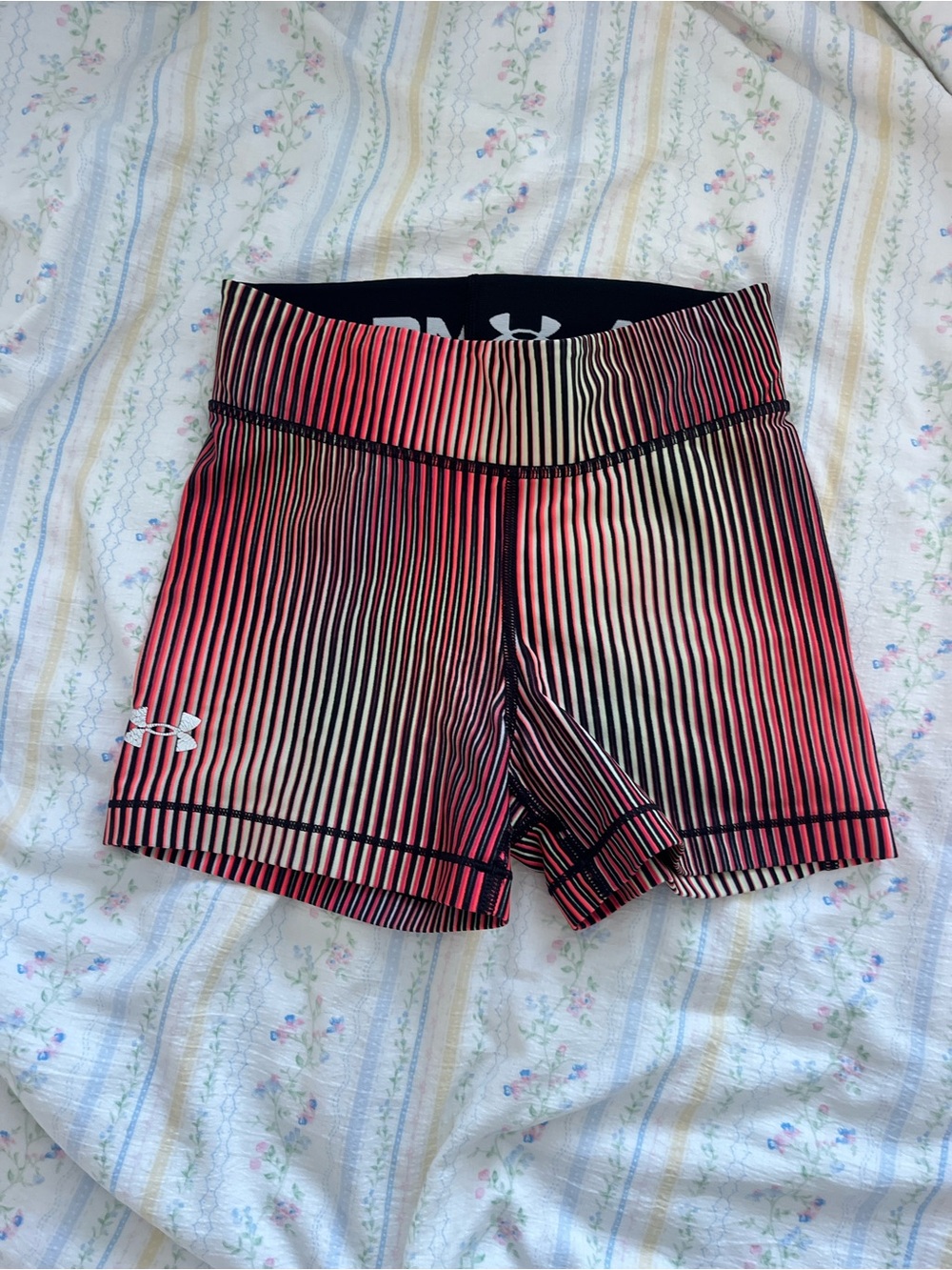Under Armour Pink and Black Striped Athletic Shorts